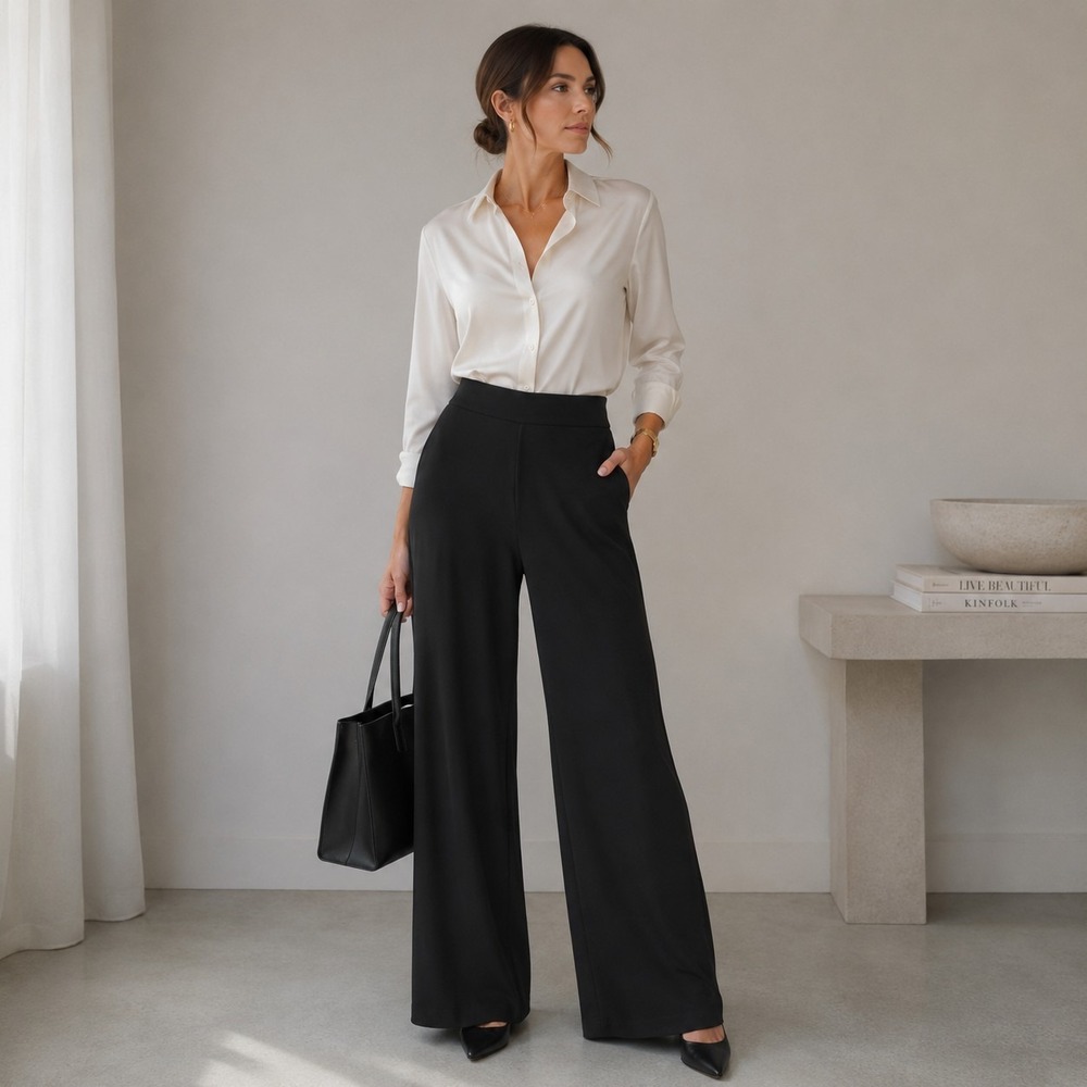 NWT Centre Stage Wide-Leg Trousers 34 Black High Waist Quiet Luxury Career Wear